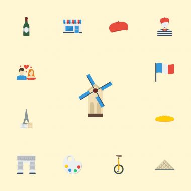 Düz simgeler kemer, Piramit, pandomim ve diğer vektör öğeleri. Fransa düz simgeler simge kümesi de nesnelerini oluşturma Louvre, kulübe, içerir.