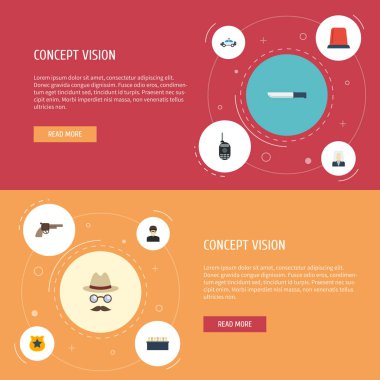 Düz simgeler memur amblemi, Müfettiş, telsiz ve diğer vektör öğeleri. Suç düz simgeler simge kümesi de içerir hırsız, ağız, telsizler nesneleri.