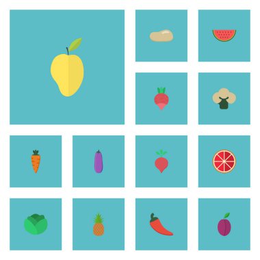 Düz simgeler kavun dilimi, kayısı, Mango ve diğer vektör öğeleri. Berry düz simgeler simge kümesi de içerir Rooty, Mango, turp nesneleri.