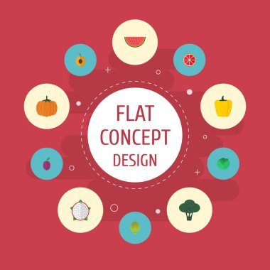 Düz simgeler kavun dilimi, kayısı, kabak ve diğer vektör öğeleri. Düz simgeler simge kümesi de dilim, Bell, Bulgar nesneleri içerir.