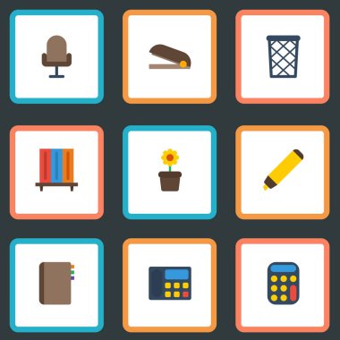 Simgeler çöp sepeti düz, hesaplamak, telefon ve diğer vektör öğeleri. Düz simgeleri simgeleri de içeren Office kümesi hesaplamak, çöp, çöp nesneler.