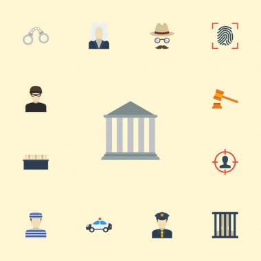 Düz simgeler oluşturma, jüri, Yargıç tokmak ve diğer vektör öğeleri. Ayrıca House, Şerif, jüri üyeleri nesneleri içeren küme suç düz simgeleri simgeleri.