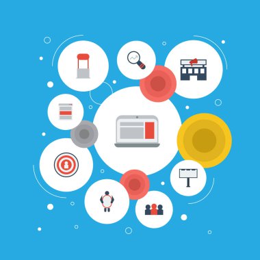 Düz simgeler Auditorium, tasarlamak, Pazar ve diğer vektör öğeleri. Düz simgeleri simgeleri pazarlama seti de içerir medya, Billboard, seyirci nesneleri.