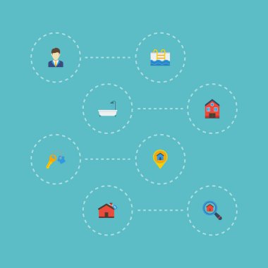 Düz simgeler Hypothec, PIN, Büyüteç'i ve diğer vektör öğeleri. Taşınmaz düz simgeler simge kümesi de ipotek, ana sayfa, ipotek nesneleri içerir.