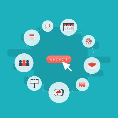 Düz simgeler seyirci, televizyon, dergi ve diğer vektör öğeleri. Düz simgeleri simgeleri pazarlama da Market, e-posta, ileti nesneleri içerir.