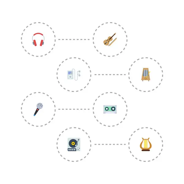 Flat Icons Fiddle, Karaoke, Rhythm Motion e outros elementos vetoriais. Conjunto de símbolos de ícones de música plana também inclui fone de ouvido, plataforma giratória, objetos de fone de ouvido . — Vetor de Stock