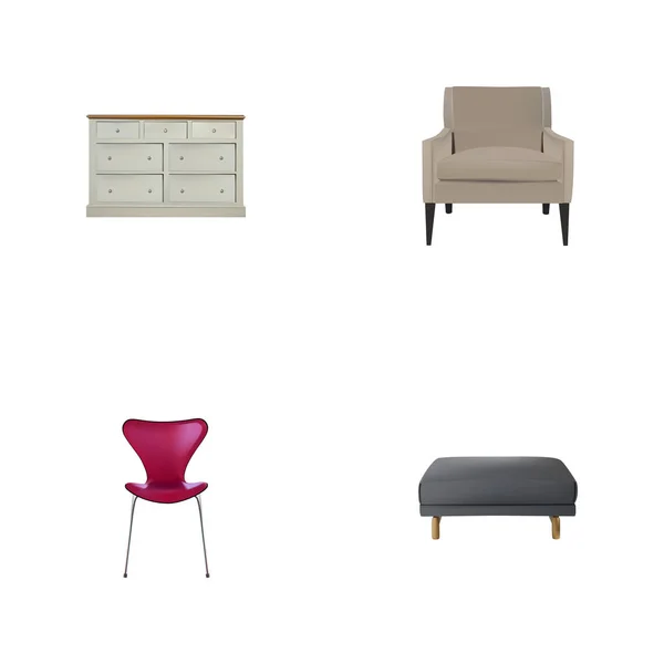 Realistiska pall, skåp, fotpall och andra Vector-element. Uppsättning av Design realistiska symboler ingår även stol, puffen, sittpuff objekt. — Stock vektor