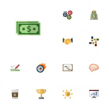 Düz simgeler dişli, zamanlama, finansman ve diğer vektör öğeleri. Başlangıç düz simgeler simge kümesi de sunum, finansman, kahve nesneleri içerir.