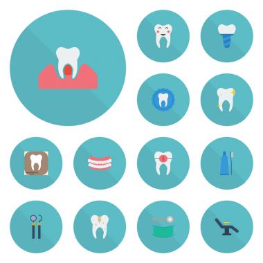 Düz simgeler Stomatology, diş mühür, dişeti iltihabı ve diğer vektör öğeleri. Diş düz simgeler simge kümesi de dişler, x-ışını, takma diş nesneleri içerir.