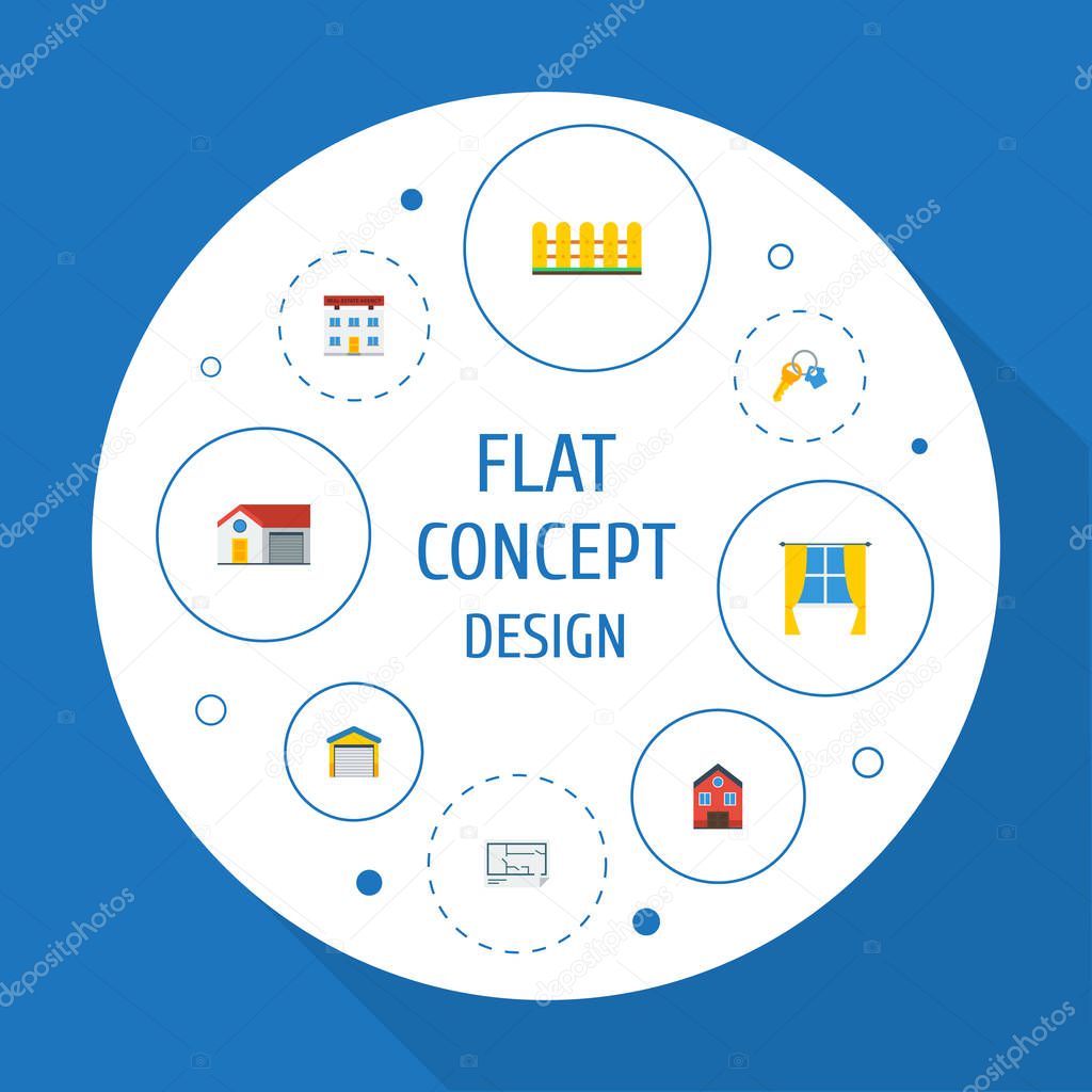 Flat Icons Depot, Real Estate, Home And Other Vector Elements. Set Of Immovable Flat Icons Symbols Also Includes Floor, Property, Blueprint Objects.