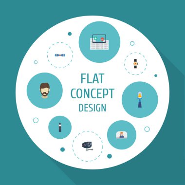 Düz simgeler kamera, kol saati, Hoverboard ve diğer vektör öğeleri. Trendy düz simgeler simge kümesi de içerir gerçeklik, akıllı, Scooter nesneleri.