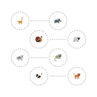 Düz simgeler Camelopard, Kine, Kitty ve diğer vektör öğeleri. Hayvanat Bahçesi düz simgeler simge kümesi de Merinos, panter, kuş nesneleri içerir.