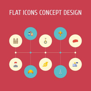 Düz simgeler Kulesi, pandomim, Katedrali ve diğer vektör öğeleri. Ülke düz simgeler simge kümesi de içerir Katedrali, tek tekerlekli sirk bisikletine, trombon nesneleri.