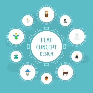 Düz simgeleri Avatar, büyük adam, Halo ve diğer vektör öğeleri. Çizgi film düz simgeler simge kümesi de içerir adam, büyücü, büyük nesneler.