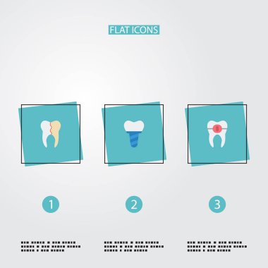 Düz simgeler küme ayracı, implantasyon, tedavi ve diğer vektör öğeleri. Emaye düz simgeler simge kümesi de içerir küme ayracı, tedavi, hizalama nesneleri.