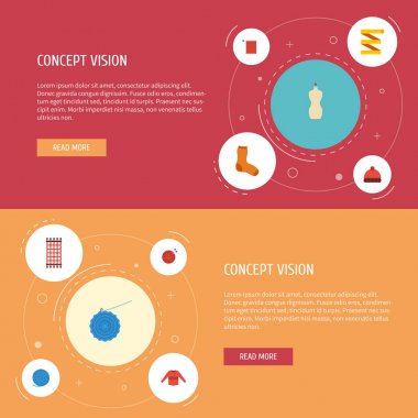 Düz simgeler metre, iğne işi, fasulye ve diğer vektör öğeleri. Nesneleri kümesi de düz simgeleri simgeleri içeren el sanatları, örgü şapka, örgü.