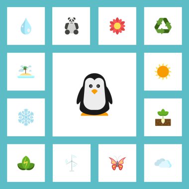 Düz simgeler ayı, eko enerji, güzellik böcek ve diğer vektör öğeleri. Eco düz simgeler simge kümesi de eko, kar tanesi, Palm nesneleri içerir.