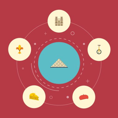 Düz simgeler Katedrali, Piramit, tek tekerlekli sirk bisikletine ve diğer vektör öğeleri. Ayrıca Lis, peynir, Louvre nesneleri içeren küme Europe düz simgeleri simgeleri.