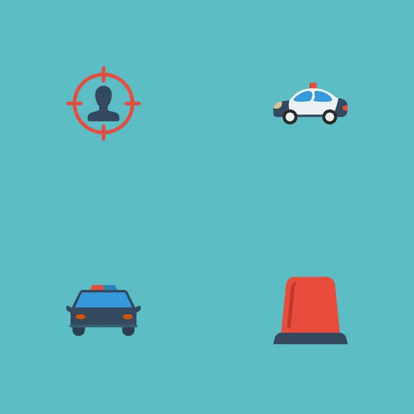 Flat Icons Suspicious, Signal, Police Car And Other Vector Elements. Set Of Crime Flat Icons Symbols Also Includes Man, Siren, Suspicious Objects. — Stock Vector