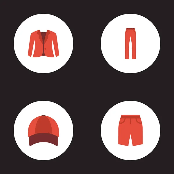 Plat Vector pictogrammen zwemmen stam, hoed, jas en andere elementen. Set van jurk plat pictogrammen symbolen bevat ook broek, kleding, hoed objecten. — Stockvector