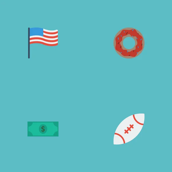 平面图标美元、 足球、 美国和其他向量元素。美国平面图标符号集还包括钱，美国，标记对象. — 图库矢量图片