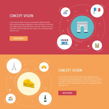 Düz simgeler Katedrali, kemer, tatlı ve diğer vektör öğeleri. Ülke düz simgeler simge kümesi de kemer, Restoran, çift nesneleri içerir.