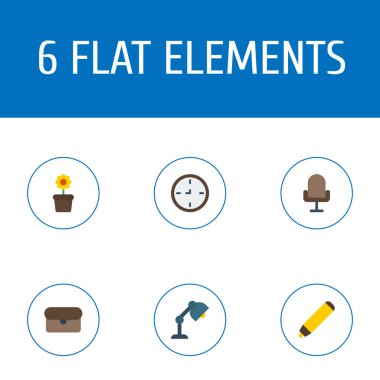 Düz simgeler vurgulayıcı, masası ışık, bitki Pot ve diğer vektör öğeleri. Büro düz simgeler simge kümesi de içerir çizmek, koltuk, bitki nesneleri.