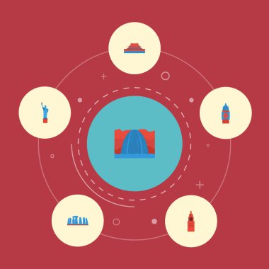 Tarih öncesi İngiltere, Amerika, Londra ve diğer vektör öğeleri düz simgeler. Ayrıca İngiltere, Kremlin, büyük nesneleri içeren küme anıt düz simgeleri simgeleri.