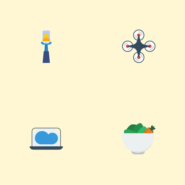 Flat Icons Vegetarian, Stick, Quadcopter and Other Vector Elements. Набор современных плоских иконок также включает в себя Телефон, Вычислительные, Овощные объекты . — стоковый вектор