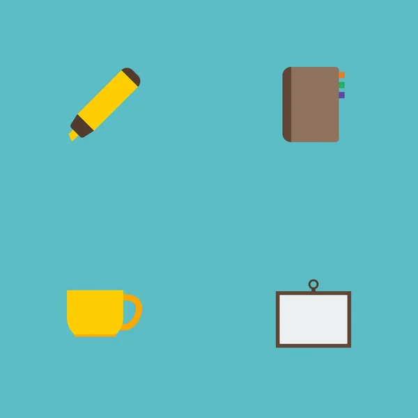 Flat Icons Textmarker, Kontakt, Whiteboard und andere Vektorelemente. Set von Büro flachen Symbolen Symbole umfasst auch Whiteboard, Tasse, Zeichenobjekte. — Stockvektor