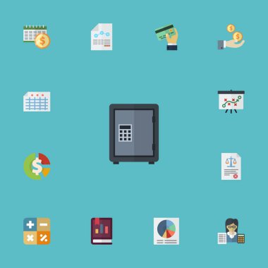 Düz simgeler kasa, kağıt, muhasebeci ve diğer vektör öğeleri. Kayıt düz simgeler simge kümesi de matematik, cebir, Circle nesneleri içerir.