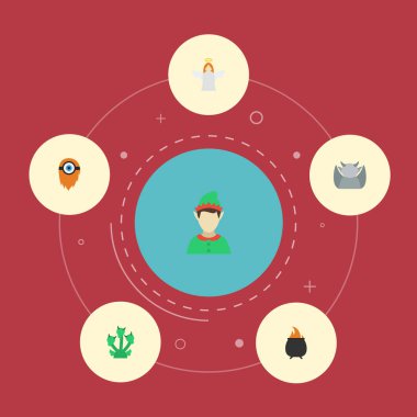 Düz simgeler Halo, yangın, kötülük ve diğer vektör öğeleri. Ayrıca çizgi film, karakter, Cyclop nesneleri içeren küme karakter düz simgeleri simgeleri.