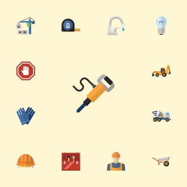 Düz simgeler kask, dur işareti, Mitten ve diğer vektör öğeleri. Sanayi düz simgeler simge kümesi de içerir şapkalar, el, musluk nesneleri.