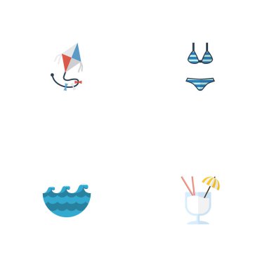 Düz simgeler içki, deniz, Beachwear ve diğer vektör öğeleri. Düz simgeleri simgeleri de Beachwear, içki, alkol nesneleri içerir Sezon dizi.