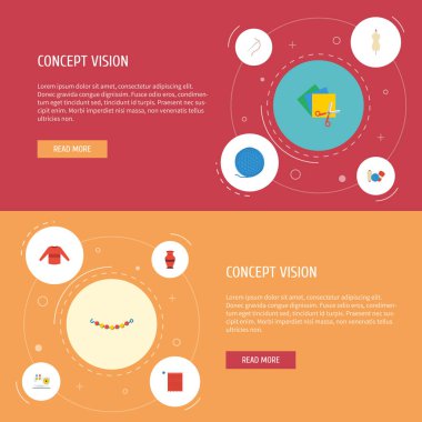 Düz simgeler makas, kukla, iğne işi ve diğer vektör öğeleri. El yapımı düz simgeler simge kümesi de manken, kil, renkli nesneleri içerir.