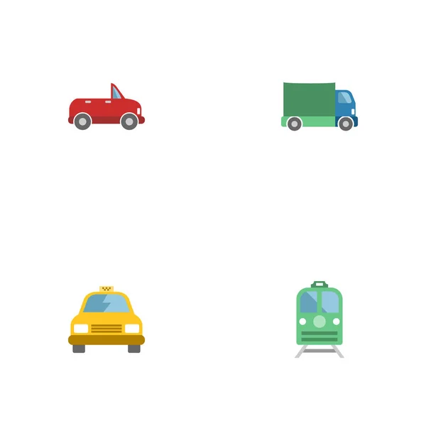 Flat Icons Lorry, Metro, Transport and Other Vector Elements. Символы плоской символики транспортного средства также включают в себя кабриолет, грузовые, грузовые предметы . — стоковый вектор