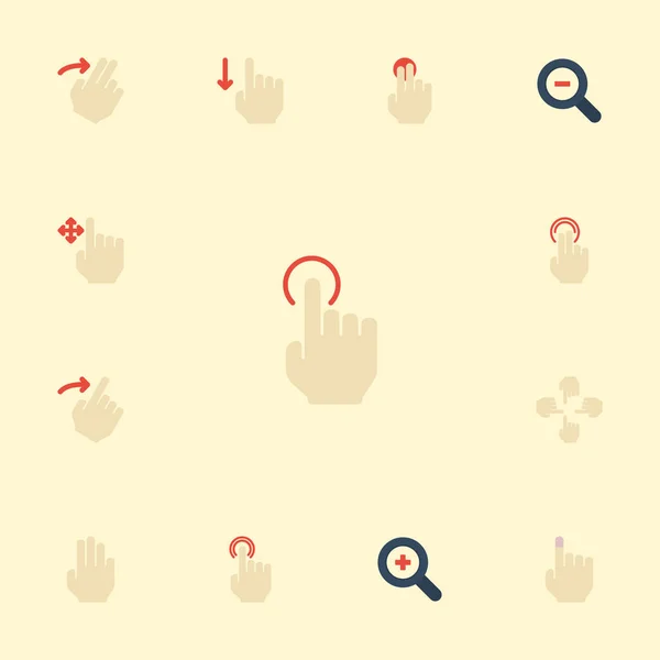 Flat Icons Press, Zoom Out, Sensory and Other Vector Elements. Набор символов жестов плоские иконки также включает в себя сенсорный, сенсорный, сенсорный экран, Swipe объектов . — стоковый вектор