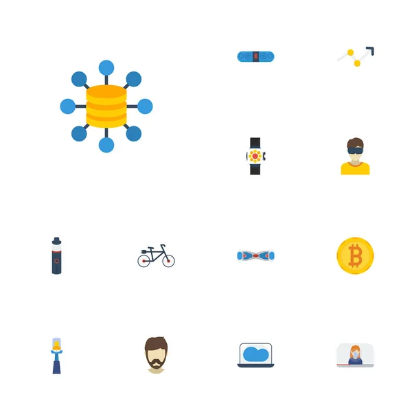 Flat Icons Hipster, Arrow, Vlog and Other Vector Elements. Набор современных плоских иконок также включает в себя Bluetooth, блоггер, часы. . — стоковый вектор