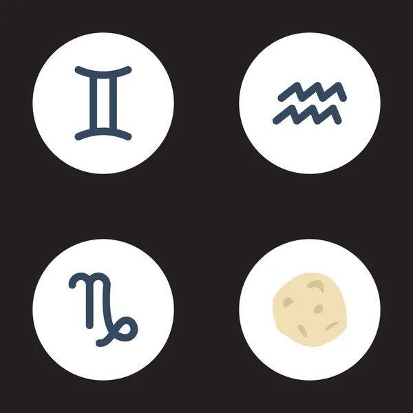 Lapos ikonok kecske, víz hordozója, iker- és egyéb vektoros elemek. Asztrológia lapos ikonok szimbólumok is tartalmaz Bak, a víz, a zodiákus objektumok. — Stock Vector