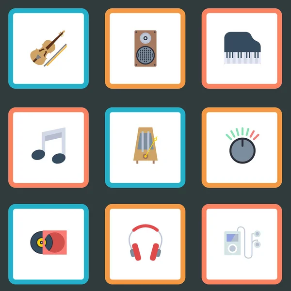 Flat Icons Knob, Retro Disc, Tone Symbol and Other Vector Elements. Set Of Music Flat Icons Symbols Also Includes Orchestra, Speaker, volume Objects . — стоковый вектор