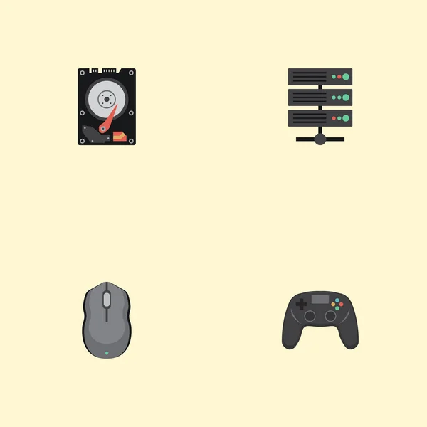 Flat Icons Controller, Hard Disk, Datacenter and Other Vector Elements. Набор плоских иконок также включает в себя предметы из базара, гарда и мыши . — стоковый вектор