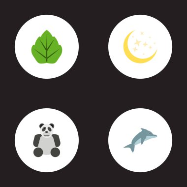 Düz simgeler gece, yeşillik, oynak balık ve diğer vektör öğeleri. Eco düz simgeler simge kümesi de içerir Panda, gece, nesneleri başlatır.