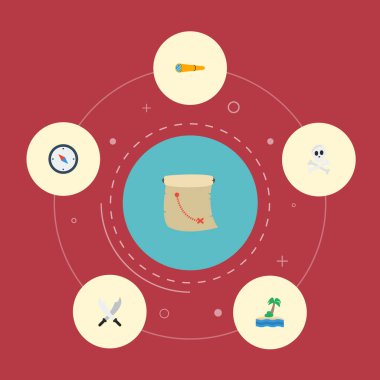 Düz simgeler kılıç, Palm, yönünü ve diğer vektör öğeleri. Corsair düz simgeler simge kümesi de yön, kafatası, korsan nesneleri içerir.