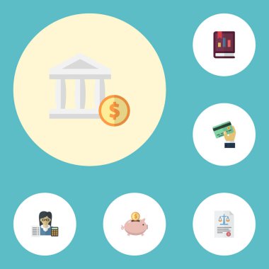 Düz simgeler muhasebeci, kartı, banka ve diğer vektör öğeleri. Muhasebe düz simgeler simge kümesi de kural, kartı, Booker nesneleri içerir.