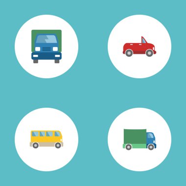 Düz simgeler kamyon, ulaşım, otobüs ve diğer vektör öğeleri. Taşıma düz simgeler simge kümesi de içerir yolcu, Omnibus, aktarım nesneleri.