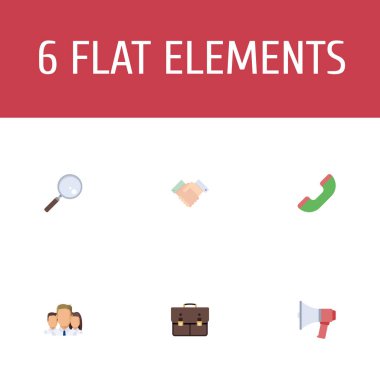 Düz simgeler grubu, Büyüteç, portföy ve diğer vektör öğeleri. Ayrıca Büyüteç, Portföy, hoparlör nesneleri içeren küme iş düz simgeleri simgeleri.