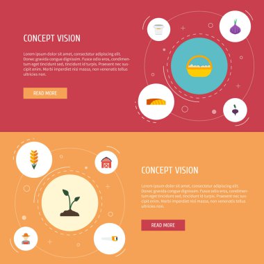 Düz simgeler üretici, turp, konteyner ve diğer vektör öğeleri. Ayrıca el testeresi, kulak, turp nesneleri içeren küme hasat düz simgeleri simgeleri.