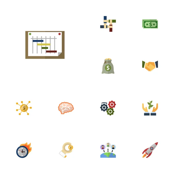 Icone piatte Moneta, razzo, supporto e altri elementi vettoriali. Set di icone piatto di avvio simboli include anche grafico, amministrazione, oggetti di partenariato . — Vettoriale Stock