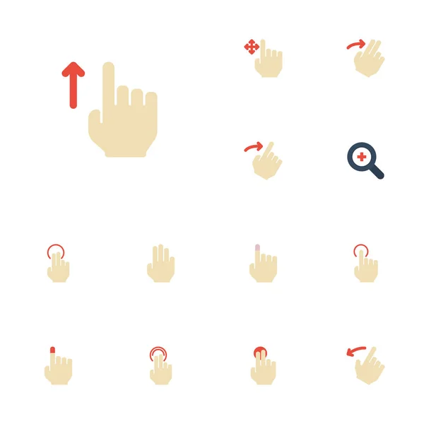 Flache Symbole Finger, rückwärts, rechts und andere Vektorelemente. Satz von flachen Symbolen für Gesten beinhaltet auch einzelne, vergrößerte Objekte. — Stockvektor