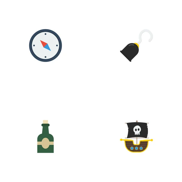 Ícones planos Embarcação, Garrafa, Direção e outros elementos vetoriais. Conjunto de símbolos de ícones planos Corsair também inclui garrafa, Rum, objetos piratas . —  Vetores de Stock